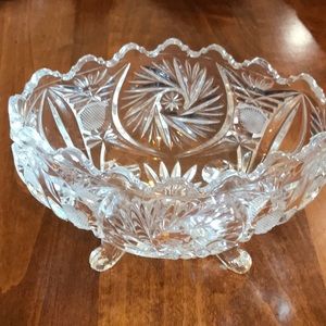 Vintage Heavy Cut Lead Crystal Footed Candy Cranberry Sauce Fruit Bowl